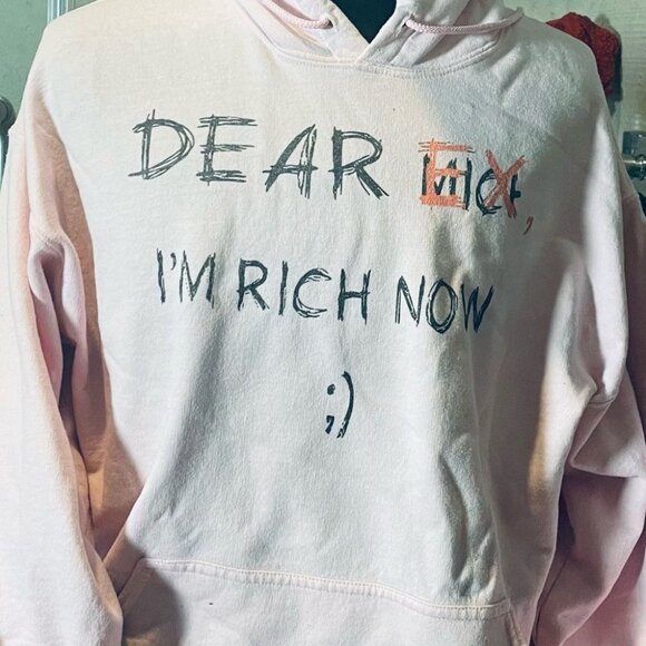 Dear Ex Im Rich Now Sweatshirt - Pink Black - XL Y2k Pullover Sweatshirt Hoodie - Picture 10 of 10